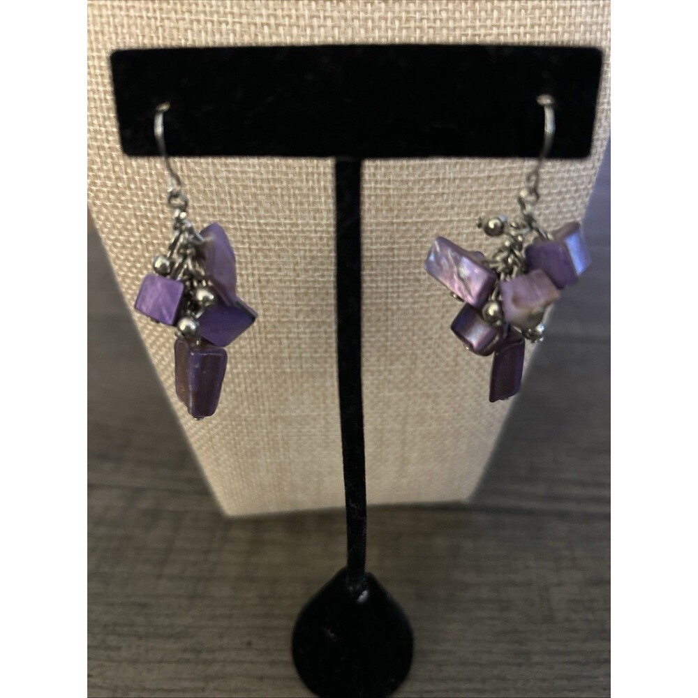 Purple Stone Dangle Earrings On Silver